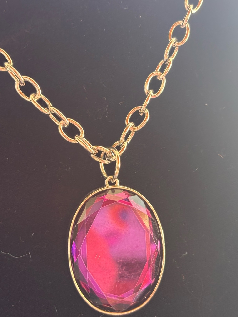 Gold Chain Necklace with Pink Oval Faceted Pendant